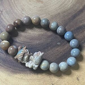 Alashan agate mermaid artisan handmade beaded beads stretch bracelet 6.5” colorf